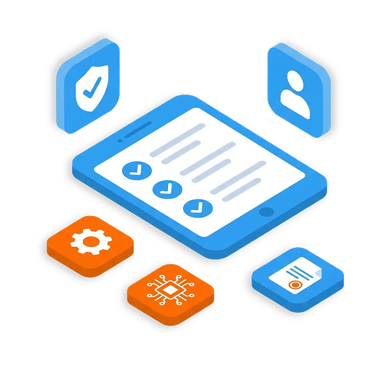 Tablet mit digitaler Checkliste und Prozessschritten